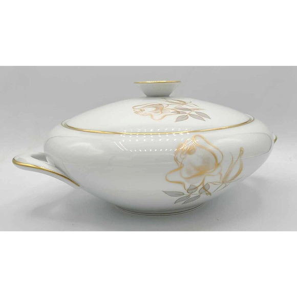 Vintage KPM Krister Germany Covered Serving Bowl. Gold Rose Design - Picture 9 of 14